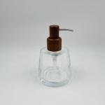 Round Shape Clear Glass Bathroom Accessories Set with Wood Part Soap Dispenser