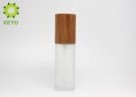 Skin Care Round Frosted Glass Empty Cosmetic Bottles With Bamboo Cap In 50ml