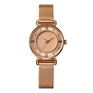 China IP Rose Gold Waterproof 28mm Alloy Quartz Watch Ladies Mesh Band factory