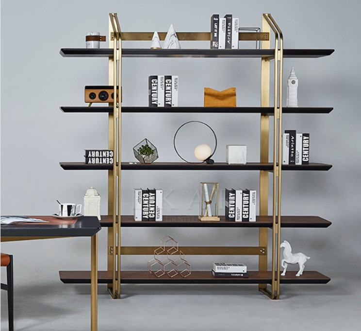 Wooden Modern elegant Design Metal leather top Book Shelf Bookcase