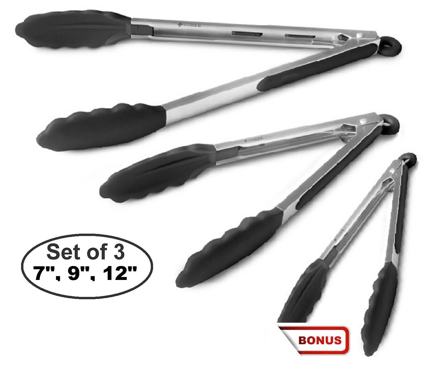 Kitchen Tongs (INCREDIBLY DURABLE STAINLESS STEEL) Silicone Tips & Ergonomic Soft Grips Perfect Cooking Utensil