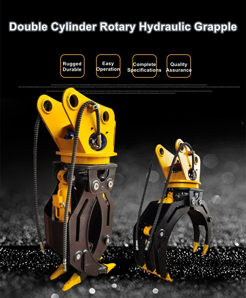 customizable Double cylinder 360 rotary hydraulic grapple telescopic arm clamp wood grab bucket for excavator