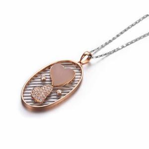 China 18K Rose Gold White Gold Double Heart Oval Charm with Diamonds Pendant Necklace（GDN013） factory