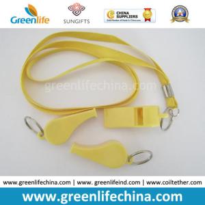 China Popular Promotional Sport Gift Yellow Plastic Whistle w/Neck Lanyard Together factory