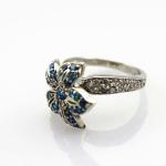 Women Jewelry Flower Design Sterling Silver Pave Blue Cubic Zirconia Ring (S