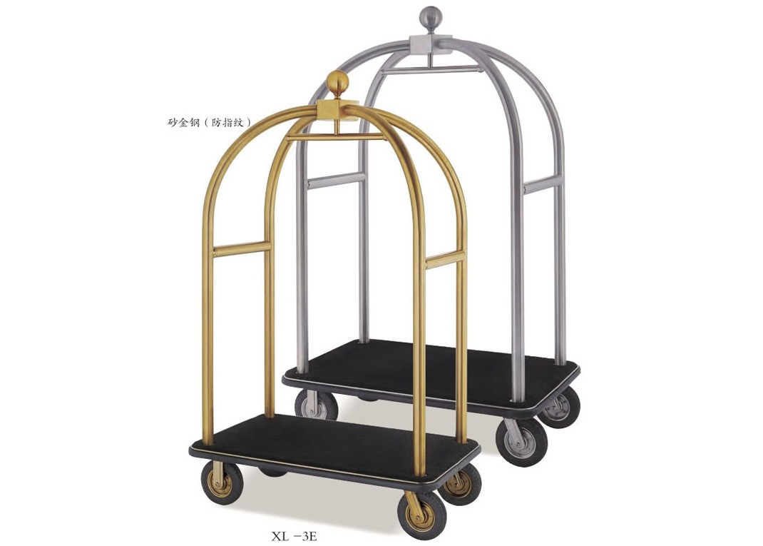 Hotel Lobby Room Service Trolley Stainless Steel Mirror Gold Finish with Red Carpet Platform