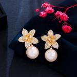 Classic AAA+ Cubic Zirconia Stud Pearl Earrings For Women Party Gift Crystal