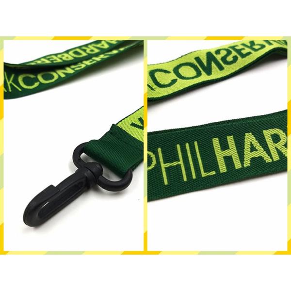 460mm Length Custom Woven Neck Lanyards Light Green Logo With Plastic Hook