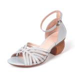 HZM010 Leather Sandals Women'S Summer New Style Thick Heel Casual All-Match