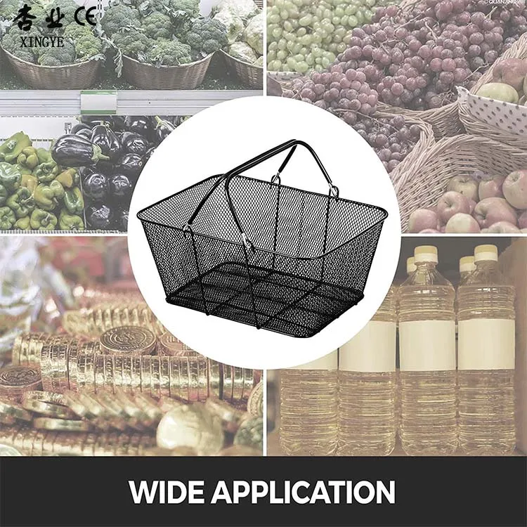 Black Supermarket Shopping Basket Custom Logo Steel Hand Basket