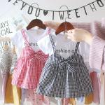 Black White Plaid Children'S Dress Clothing Round Neck Short Sleeve Dress With