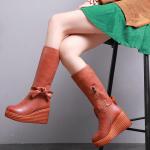 S039 Original handmade boots, knight boots, leather and velvet flat-bottomed