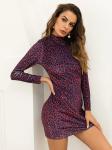 Women Clothing Long Sleeve Mini Leopard Print Dress
