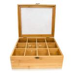 Transparent Lidded Wooden Box 12 Compartments Wood Tea Box Organizer