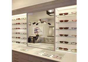 China Sunglasses Shop Wall Mounted Display Cabinets With Clear Termpered Glass Shelf factory