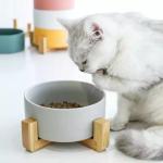 Wholesale Manufacture Unique Dog Cat Food Bowl Ceramic Pet Feed Bowl With Wooden