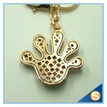 Rhinestone palmation Hand Shape Pendant key chain Custom Jewelry metal Key Chain
