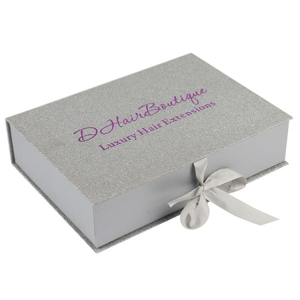 Foil Logo Silver Glitter Paper Custom Wig Packaging Boxes Luxury With Ribbon