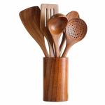 Natural Nonstick Hard Wood Cooking Utensils Spatula Spoons Set And Storage