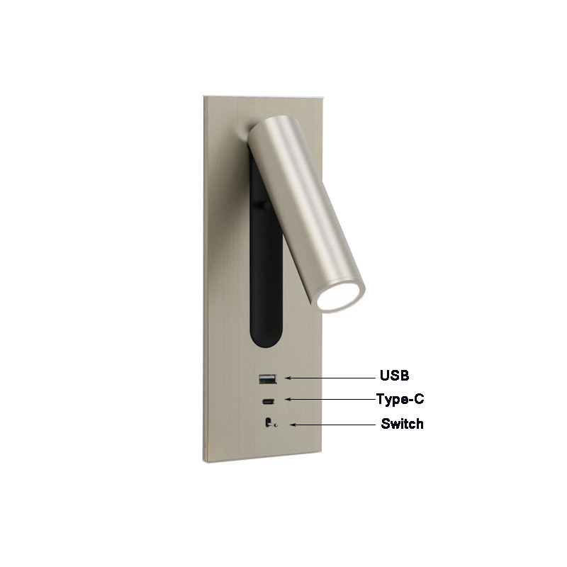 USB type-C 3W bedside reading wall light headboard wall lights hotel villa bed wall lamps rotate lamp