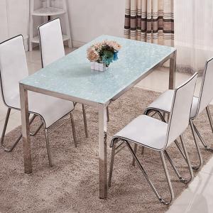 China Toughened Glass Top Dining Room Table For Home / Restaurant Decoration blue color factory
