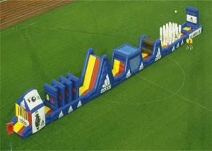 China Blue Long Inflatable Obstacle Course Combo For Outdoor Blow Up Games factory