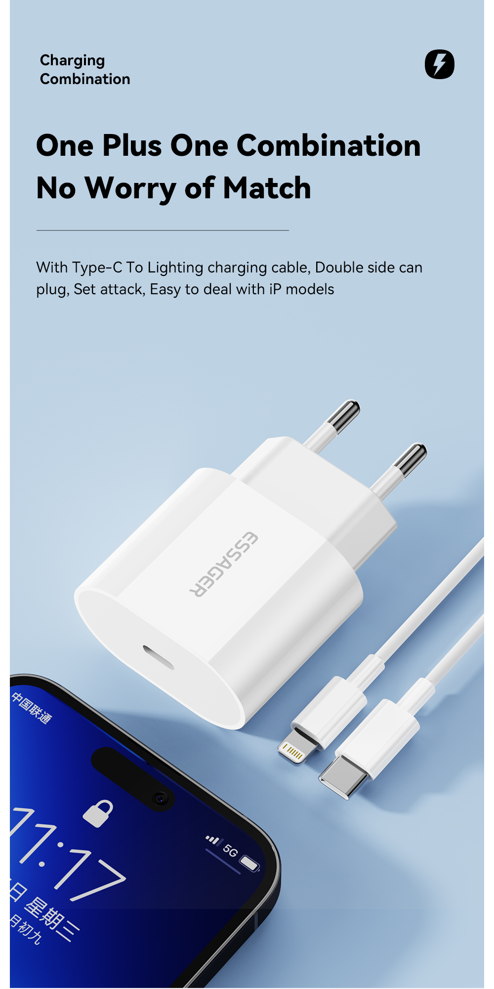ESSAGER ES-CD30 Original Iphone Charger And Cable PD 20W USB C
