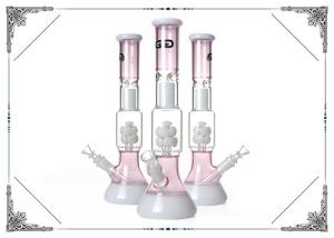 China Grace Pink Glass Beaker Bong Smoking Pipes With White UFO Percolator Hookah factory