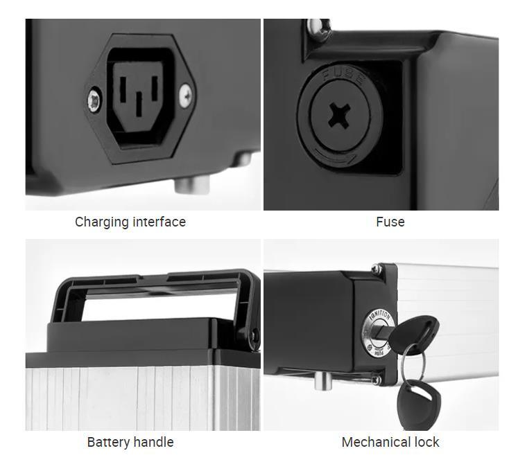 18650 Cell 48V 250W 500W Silver Rear Rack Rechargeable E Bike Battery 36V E Bike Battery Custom Produce ISO9001 Certificated Battery Fiets Accu Fahrrad Akku