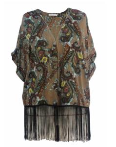 China Casual V Neck Ladies Fashion Tops With Tassel Hem And Frill Sleeve Design factory