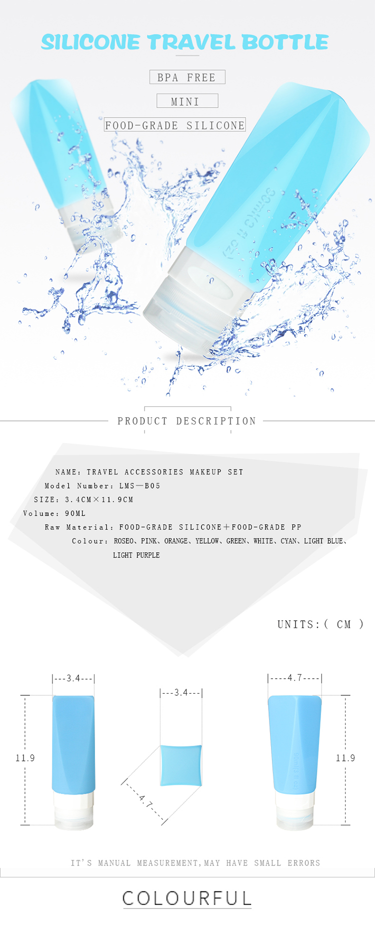 Lightweight Squeezable 3 Oz Silicone Travel Bottles