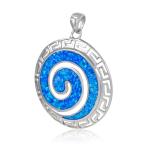 925 Sterling Silver Hawaiian Blue Fire Opal Greek Key Meander Meandros Spiral