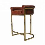 Gold Plated Vintage Leather Bar Chairs Bar Stool With Stainless Steel Legs