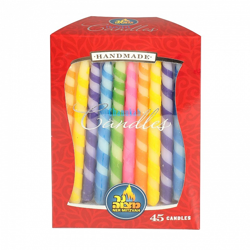 45pk 100% paraffin wax unscented spiral chanukah candles packed into gift box