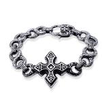 Men's Vintage Silver Plated 316l Titanium Stainless Steel Chain Cross Bracelet
