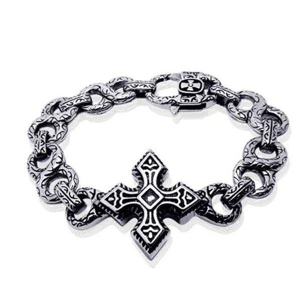 Men's Vintage Silver Plated 316l Titanium Stainless Steel Chain Cross Bracelet