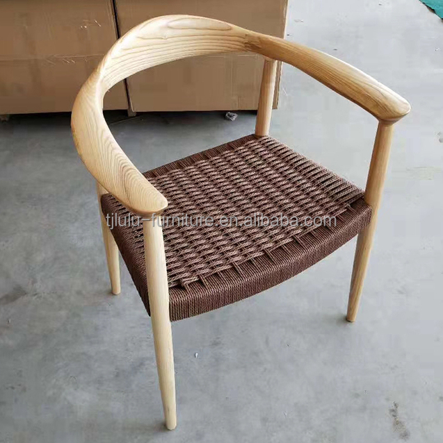 Woven Cord Seat Nordic Armchair for Living Room Meeting Room W59*D47*H73CM Lacquered Finish Modern Wood