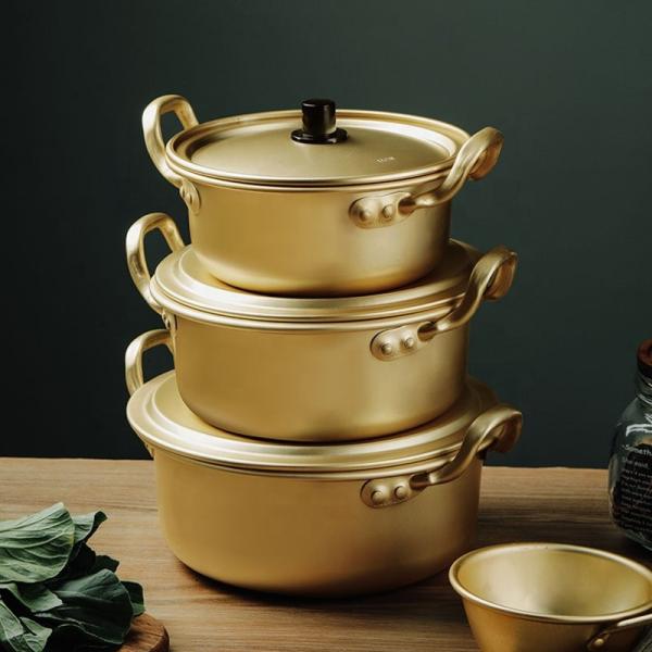 Korean Cookware Kitchen Gold Instant Noodle Pot Home Stock Pot Small Pan