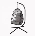 Outdoor Foldable Rattan Hanging Round Swing Egg Chair with Stand and 200KGS