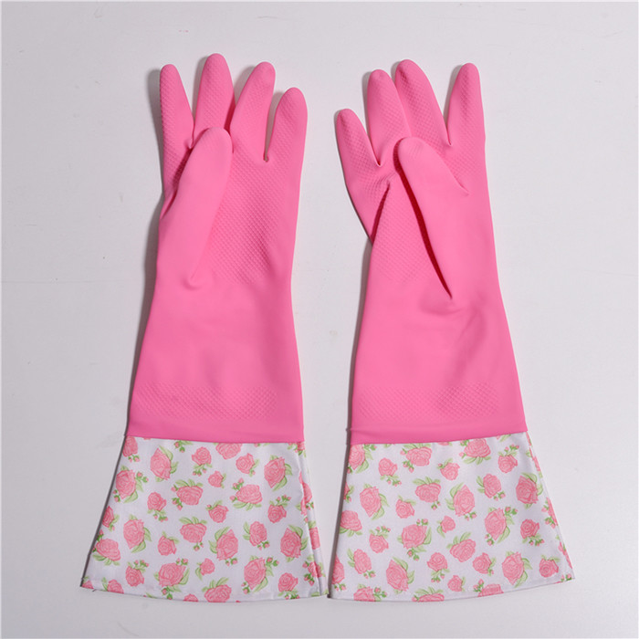 Pink Durable Houseohld Extra Long Sleeve Rubber Gloves For Dishwaashing
