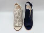 Ladies Genuine Leather Sandals Navy / Bone Open Toe High Heel Sandals