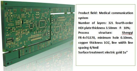 Fourth Order Printed Circuit Board Assembly HDI Plate Thickness 3.50m Gold