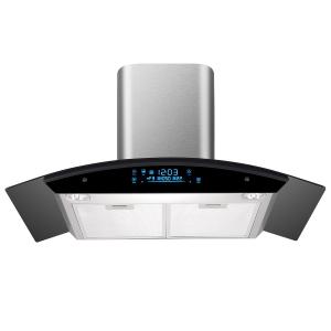 China Custom Ductless Arc Glass Chimney Hood Range 900 Cfm factory