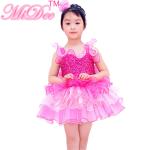 White And Cerise Two Tones Ruffle Tiers Skirt Leotard Under Back Waist Big Bow