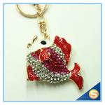 Lovely Goldfish Fish Cute Crystal Rhinestone Charm Pendant Purse Car Key Ring