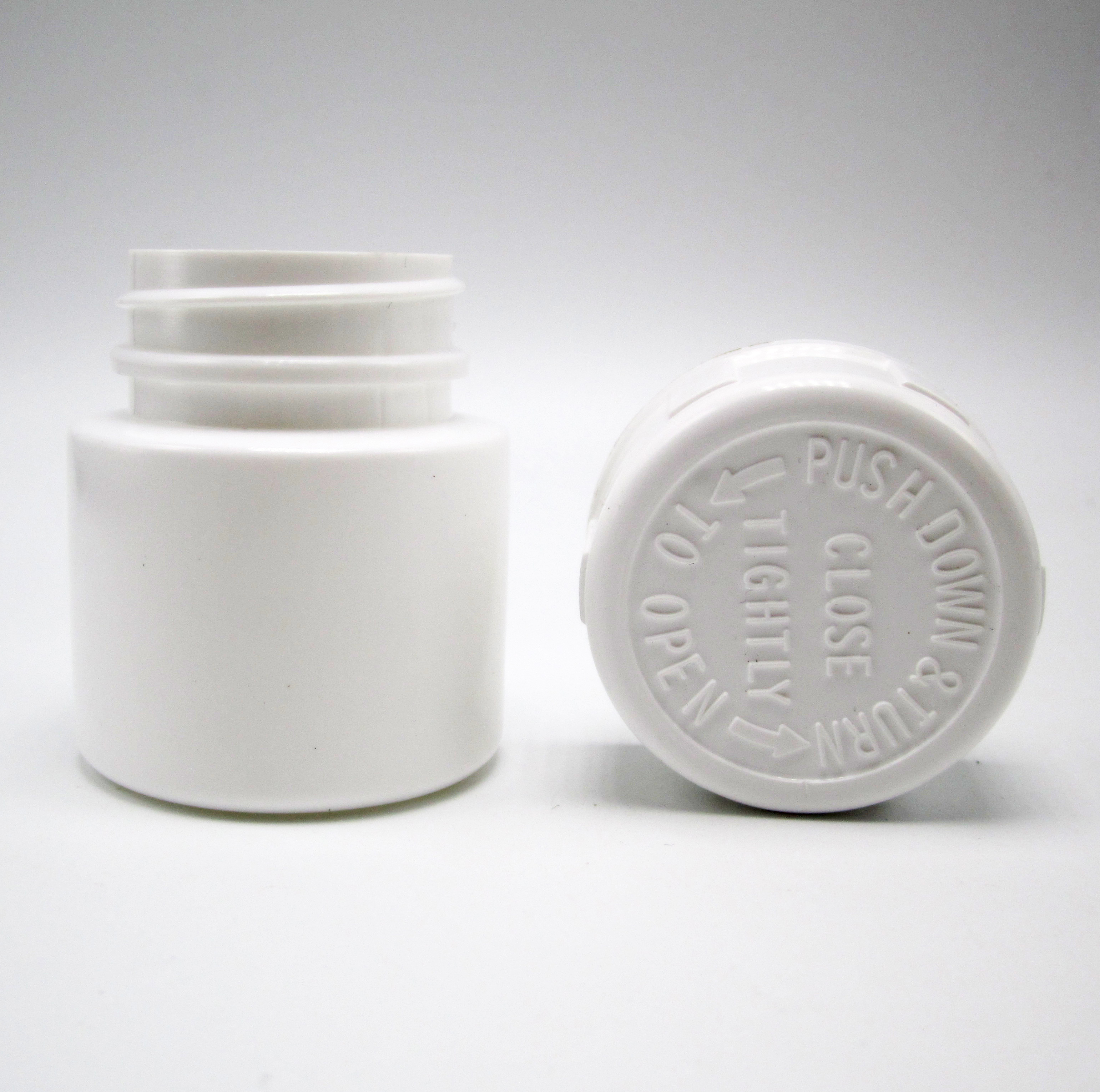 30ml HDPE Portable White Plastic Powder Medicine Pill Tablet Bottles Container with Child Safety Cap