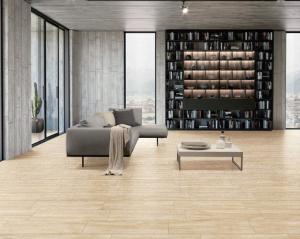 China 1200mm Length Antiskid Wooden Porcelain Tiles Inkjet Printed Beige 150x900mm factory