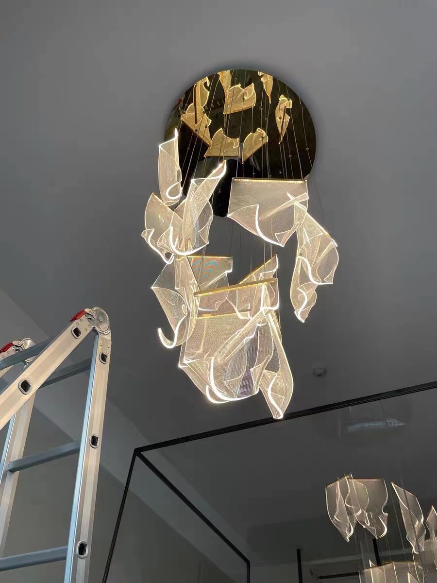 Nordic Luxury Hotel Large Big Led Ceiling Lobby Glass Pendant Chandelier Crystal Modern Atmosphere Light