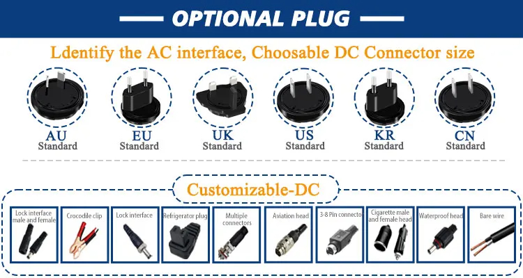 40W Interchangeable Power Adapter Desktop Version Plug In AC DC Power Adapter 15000mA