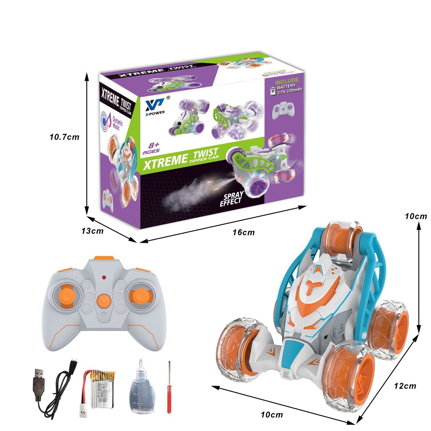 2.4G Stunt Dumper Light Spray Roll Over Remote Control Vehicle for Outdoor Play and Fun